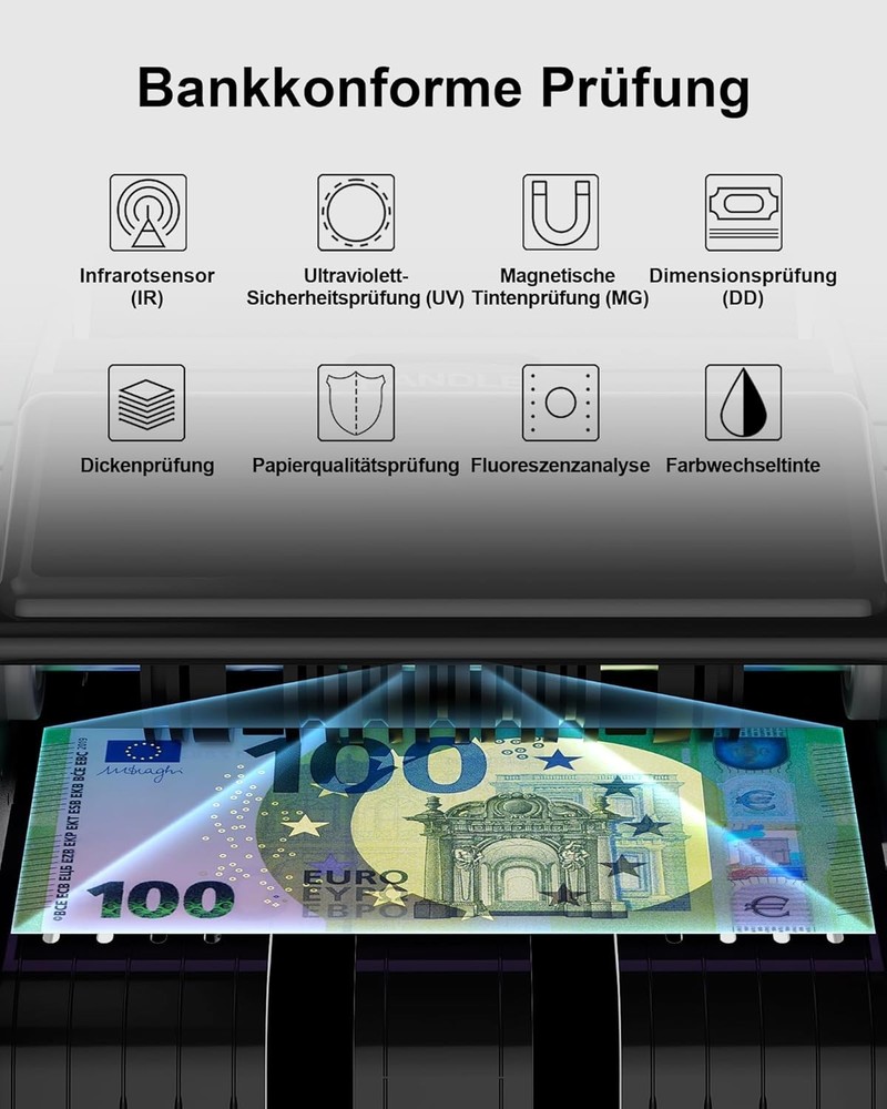 AL1000 Money Counter, UV/IR/DD Counterfeit Detection, Value Counting & Batch & A