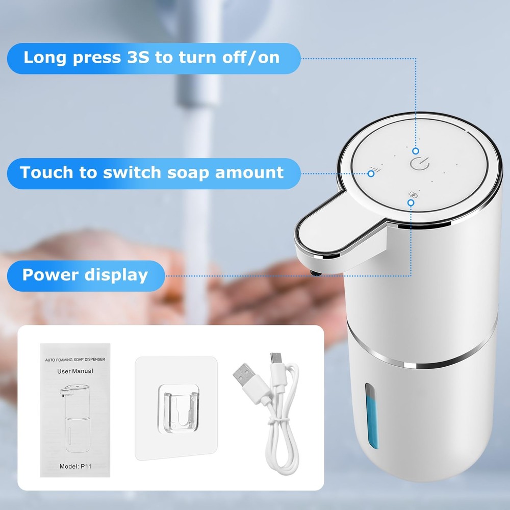 2 Pack Automatic Soap Dispensers,12.8oz/380ml USB Touchless Foaming, White