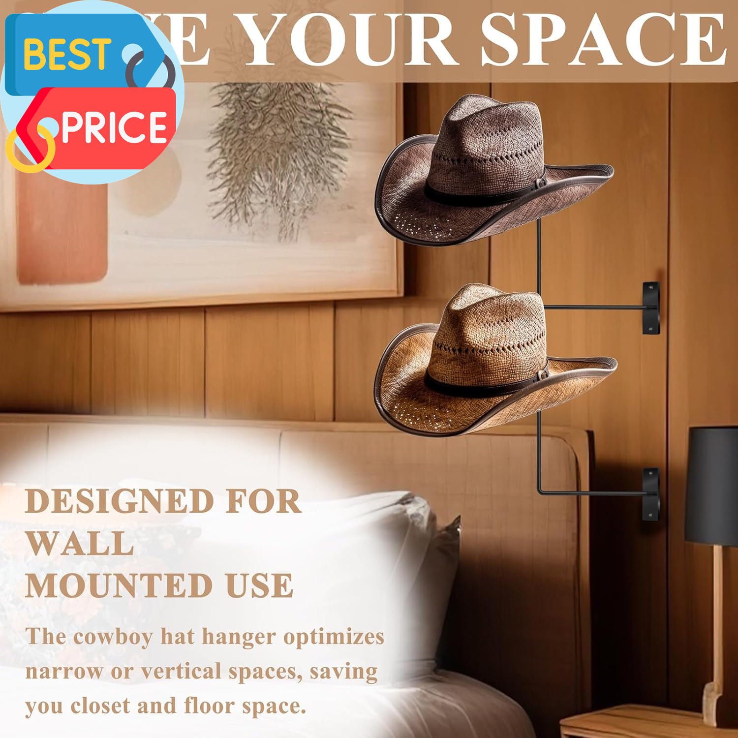 4 Pcs Cowboy Hat Rack Cowboy Hat Holder Metal Hat Hanger for Wall Hat Holder Mul