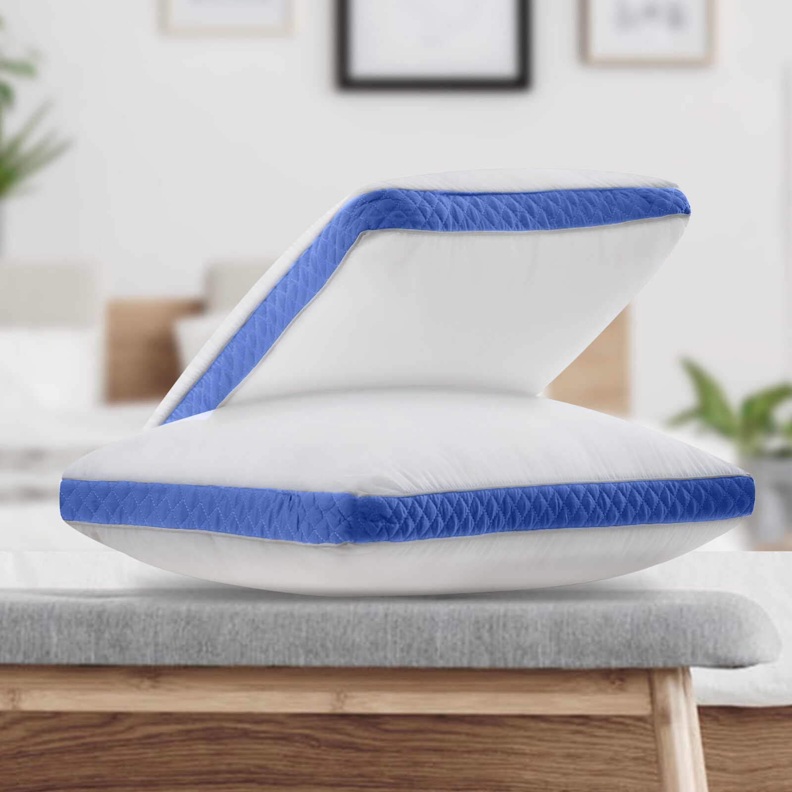 Pack of 2 Bed Pillows Quilted Hotel Quality Down Alternative Gusseted Pillow