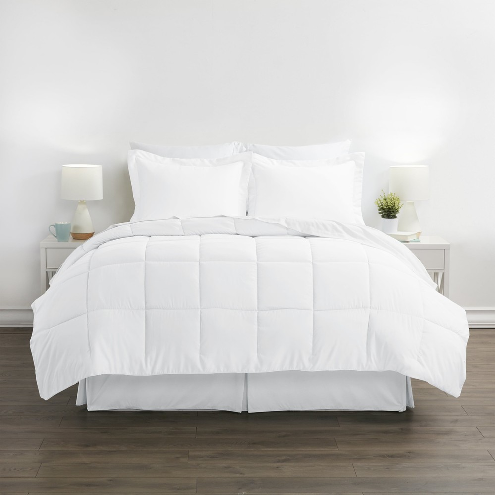 8-Piece White Bed in a Bag Microfiber Bedding Set, Queen