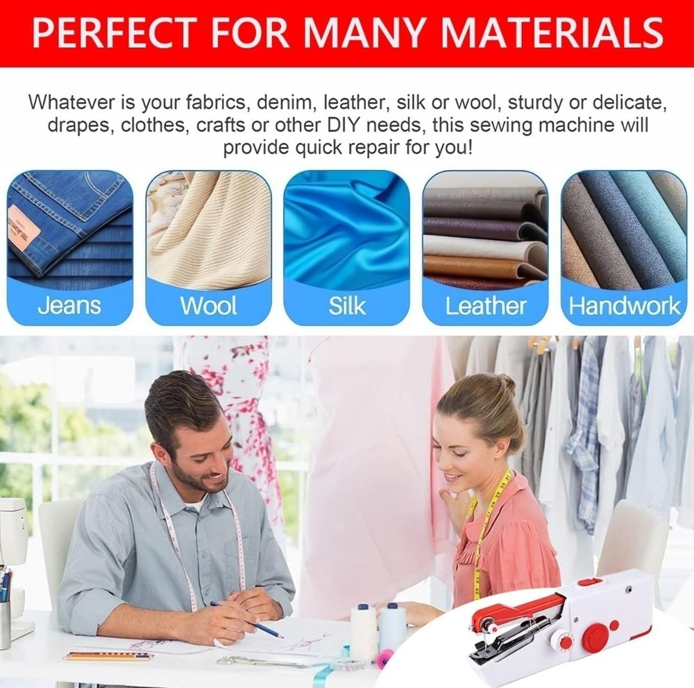 NEW Handheld Sewing Machine Kit - Portable Mini Cordless Stitcher + Tools