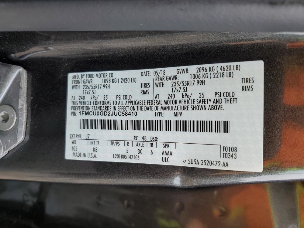 LEFT REAR DOOR WINDOW REGULATOR OEM 2014 FORD ESCAPE
