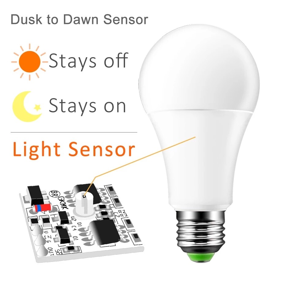 Dusk to Dawn LED Sensor Light Bulb E27 9W Automatic On/Off Energy Saving Lamp