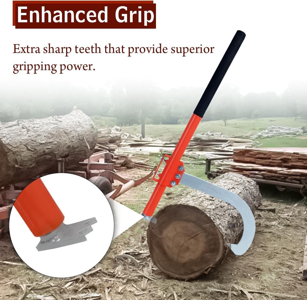 Cant Hook - 28" Wood Log Moving Tool With Adjustable Hook & Rubber Grip Handle