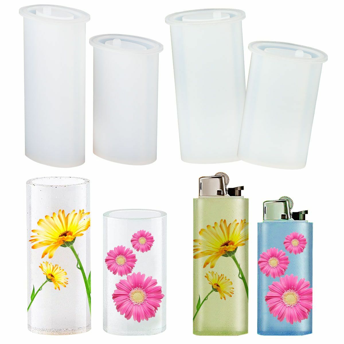 4pc Silicone Epoxy Resin Mold Lighter Cover Making Tool Mould Handmade DIY Craft