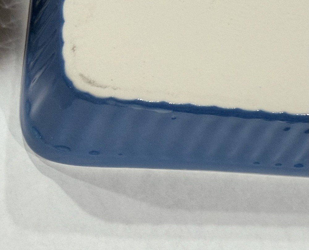 Vintage Blue Ribbed Rectangular Stoneware Baking Dish 7.5" Japan