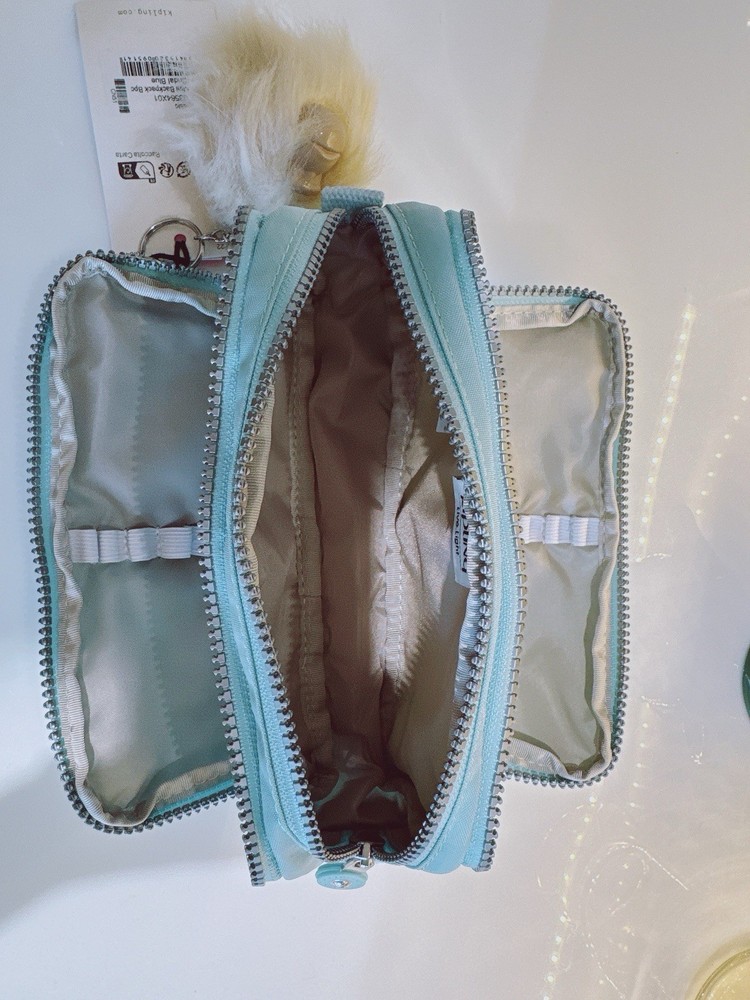 NEW Kipling Gitroy Pencil Case Cosmetic Case Bride BLue Monkey Charm