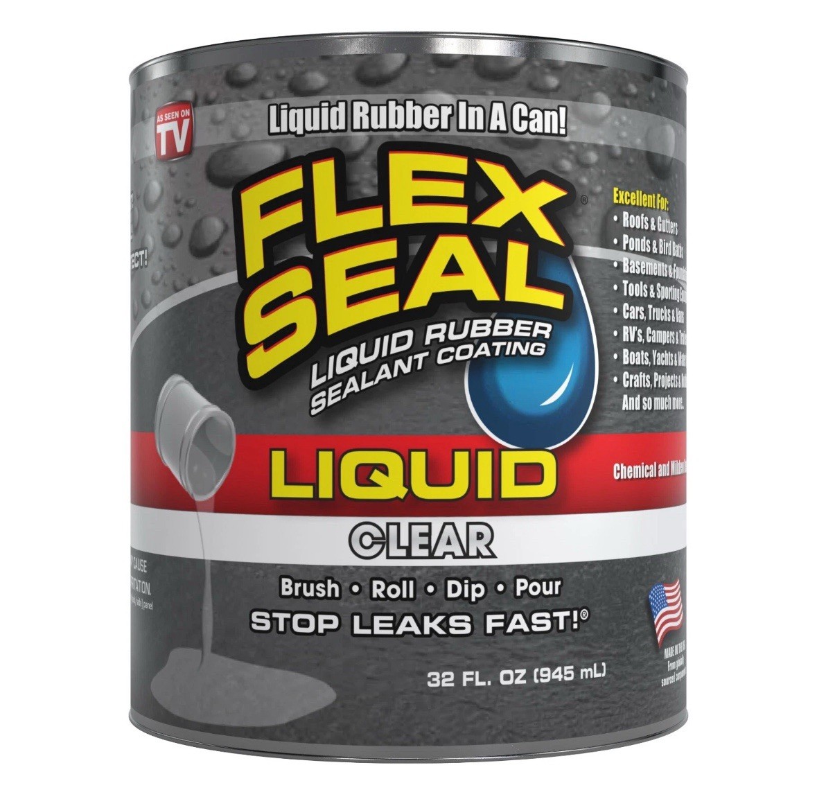 Flex Seal Liquid, 32 oz, Clear, Liquid Rubber Coating Sealant