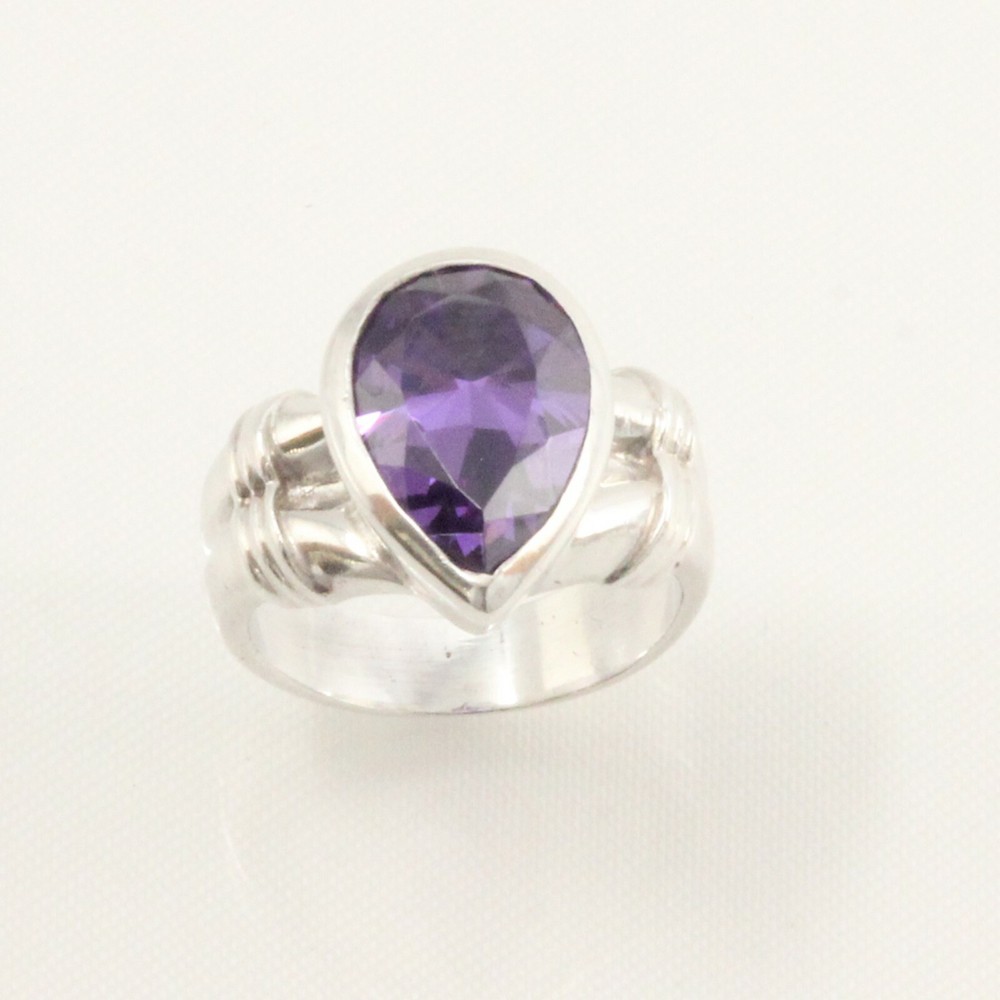 Solid Sterling Silver .925 Classic Pear Amethyst Solitaire Ring TPJ