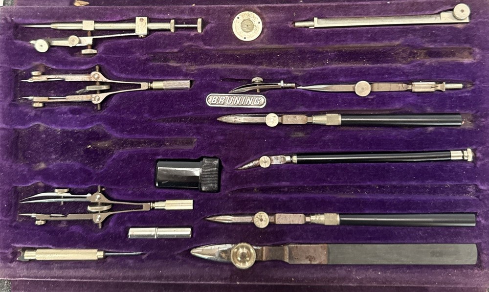 Vintage Bruning 1408 Drafting Set 13 Pieces