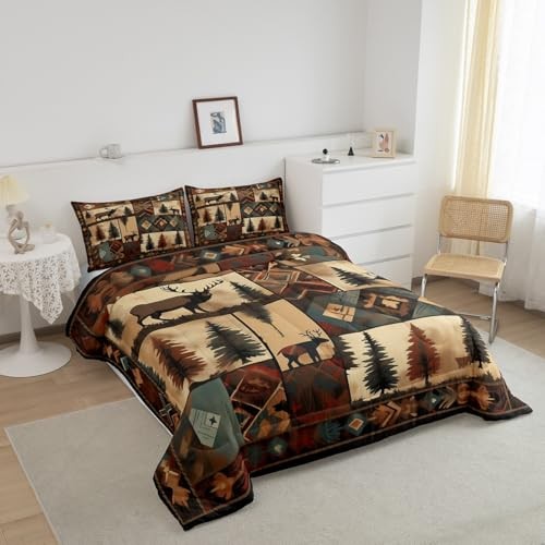Deer Bedding Set Size Wild Animal Comforter Set for Kids Boys Queen Drak Brown