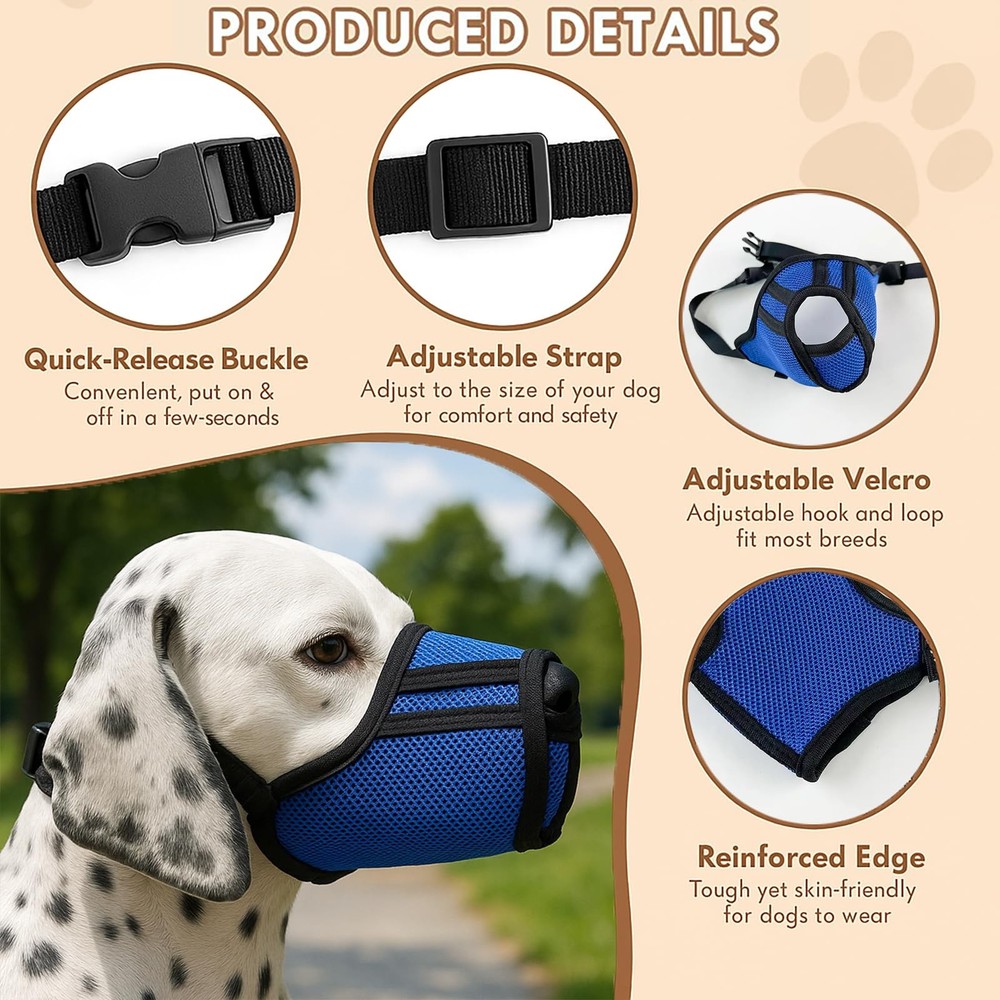 Dog Muzzle Breathable Air-Mesh 3D – Mesh Soft Muzzle for Small Medium Large S...