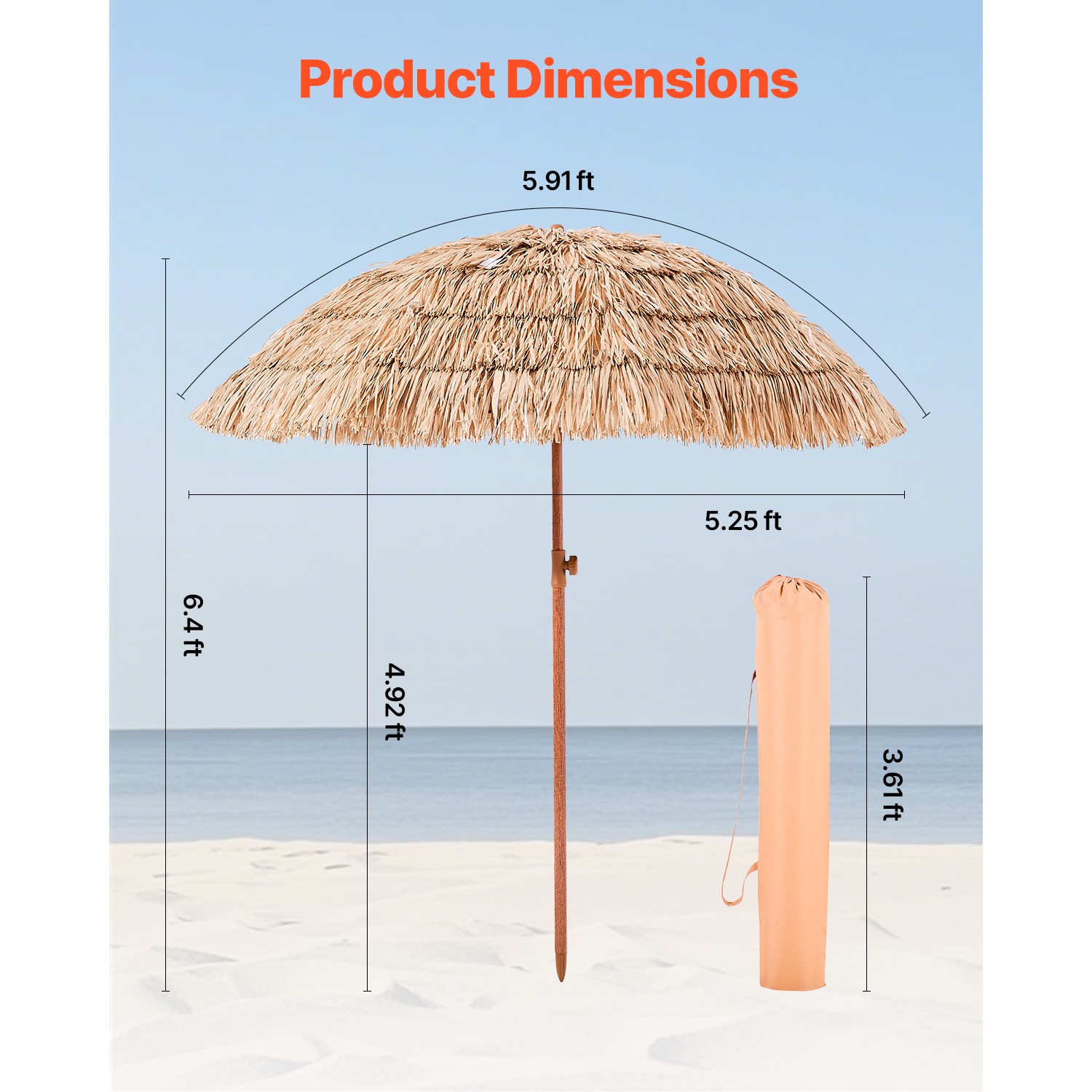 Tiki Umbrella Thatched Patio Umbrella 6 ft Poolside Patio Beach Umbrella