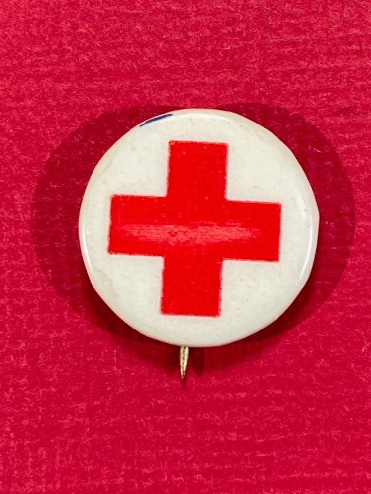 Vintage Red Cross Button / Pin