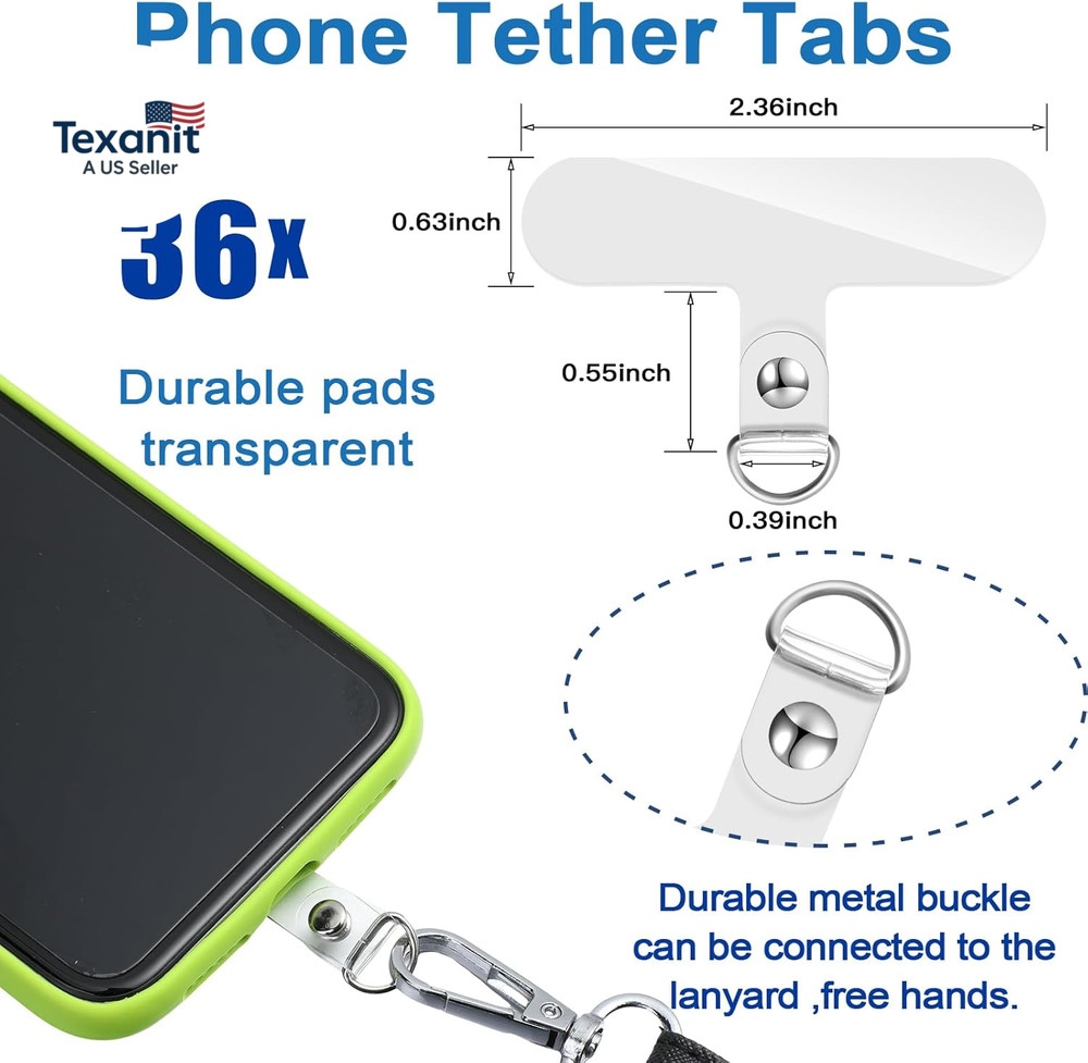 36 Pcs Phone Tether Tab Bulk Universal Phone Lanyard Patch without Adhesive, Str