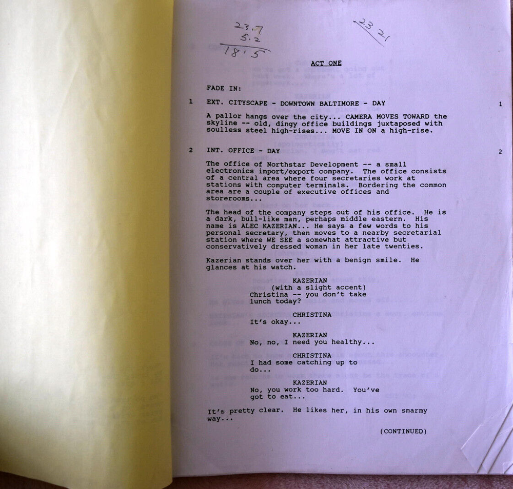 1992 Original "Running Delilah" Shooting Draft Screenplay Script