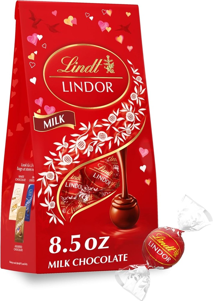 LINDOR Valentine's Milk Chocolate Candy Truffles,. Bag