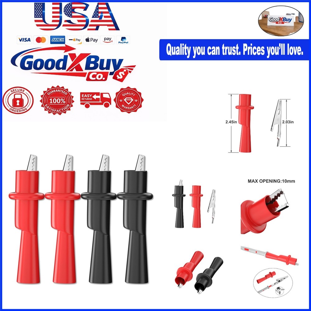 4-Pack Insulated Alligator Clips for Multimeter Testing - Push On, Crocodile ...