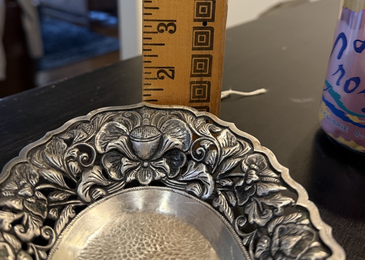 Art Nouveau Repousse 800 Sterling Silver Soap Candy Nut Trinket Bowl Dish KS