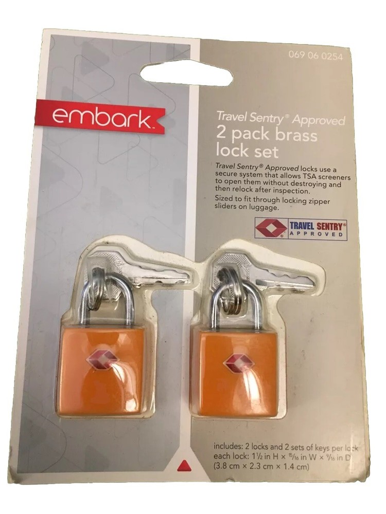 NEW Embark TSA Approved 2 Pack Brass Lock Set, Orange
