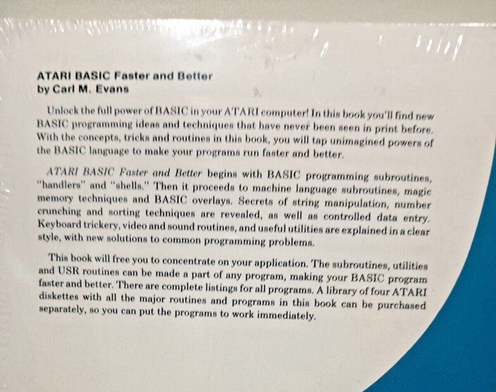 Atari Basic Faster & Better- Info Series Vol. 1 Carl M Evans; Atari MANUAL ONLY