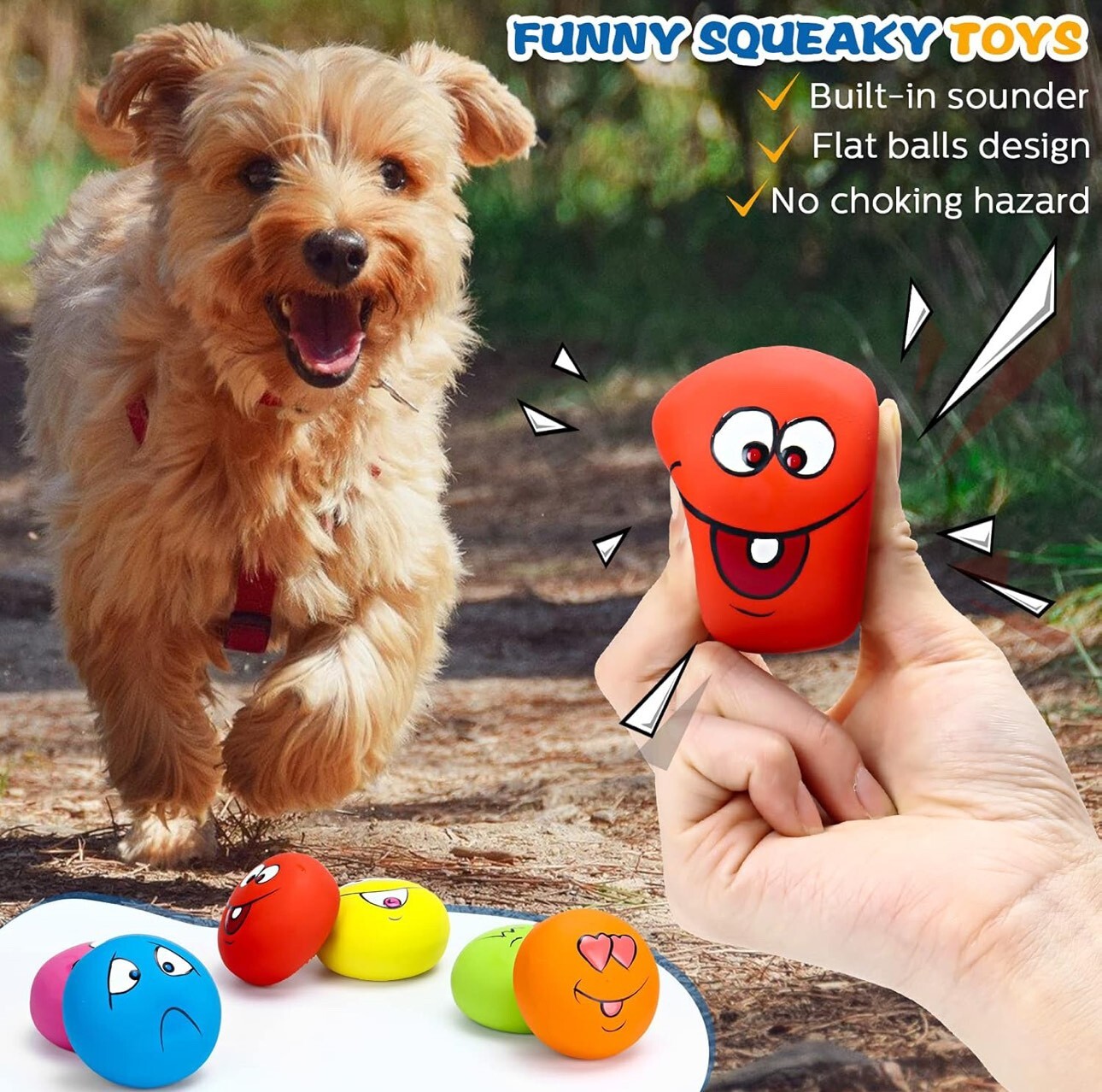 Squeaky Dog Toys Latex Rubber Soft Fetch Play Pet Balls Small Medium Dogs 6 PCS