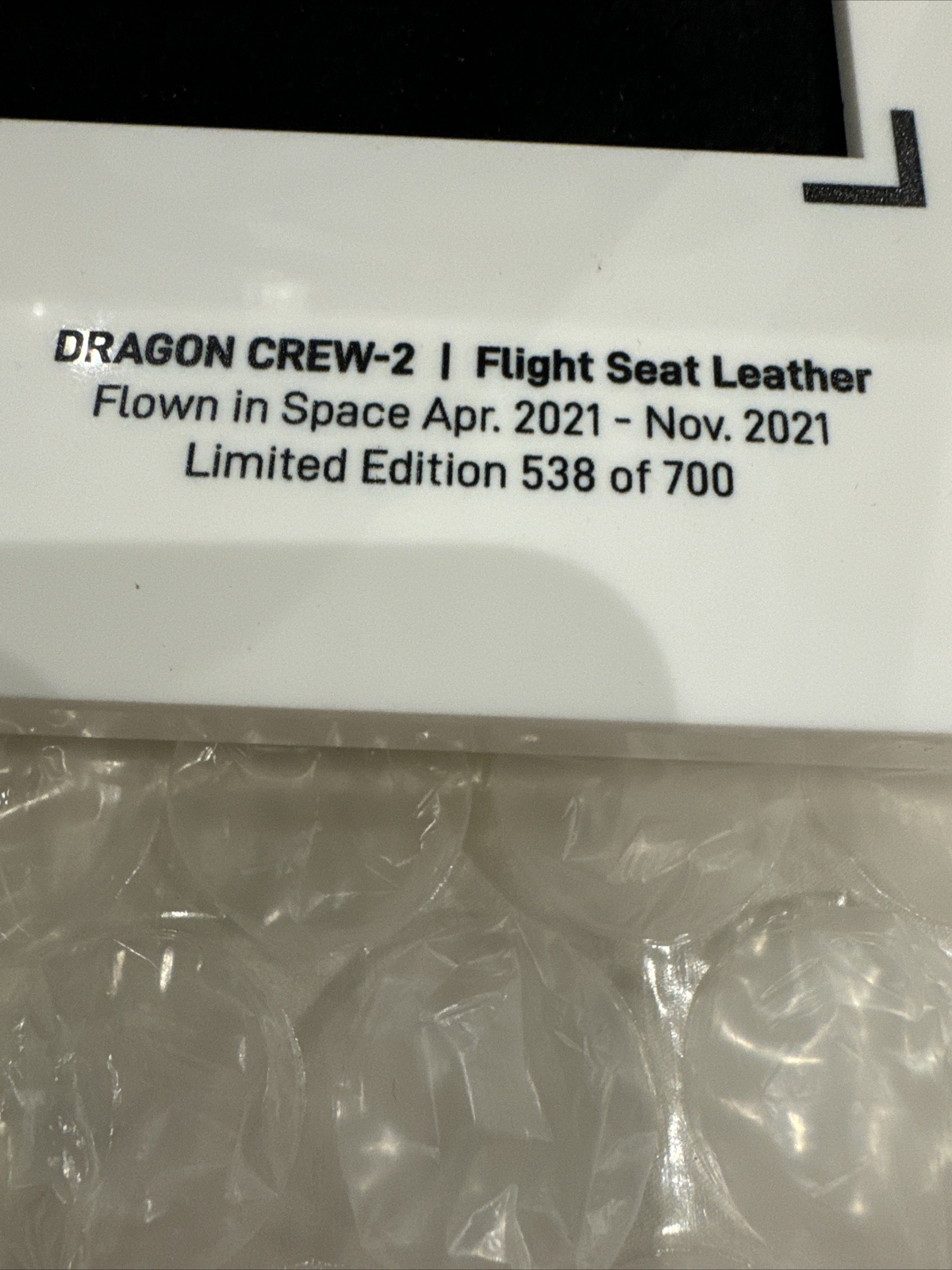 SPACEX - FLOWN IN SPACE Crew-2 DRAGO Flight Seat Leather (ONLY 700 issued)