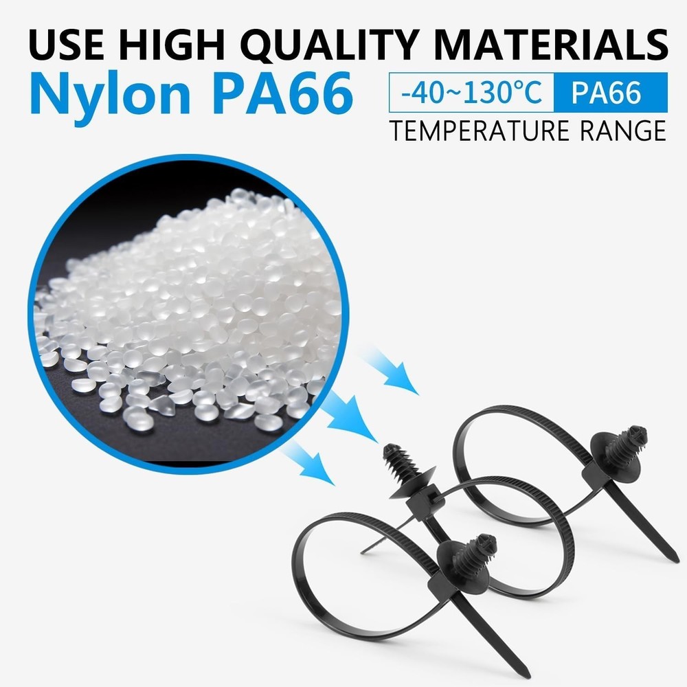 110 PCS Automotive Installation Black Push Mount Cable Zip Ties Assorted Size...