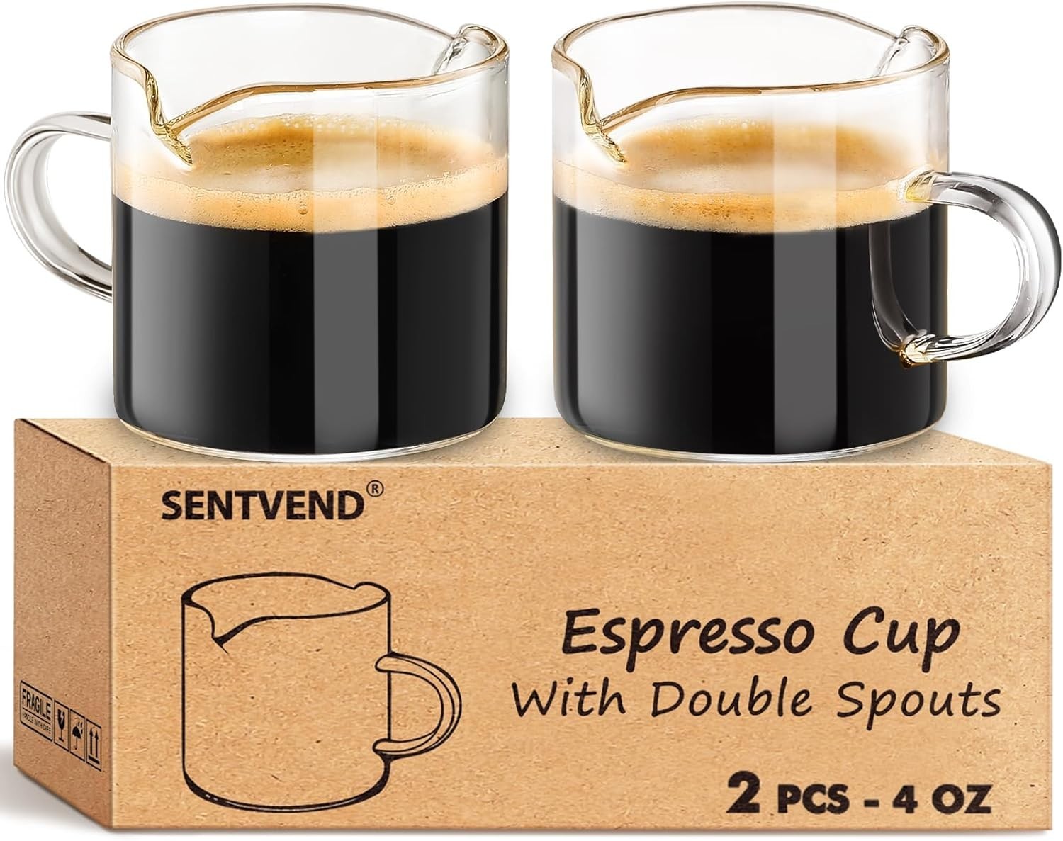 Espresso Cups Set of 2, 4 Oz Espresso Shot Glass with Handle Double Spout Cup...