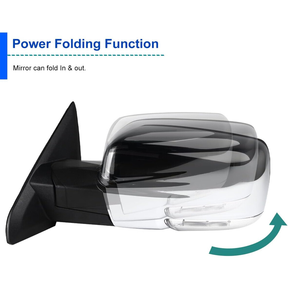 Left Side Mirror For 2013-2019 Ram 1500 Chrome Power Fold +Heated +Temper Sensor