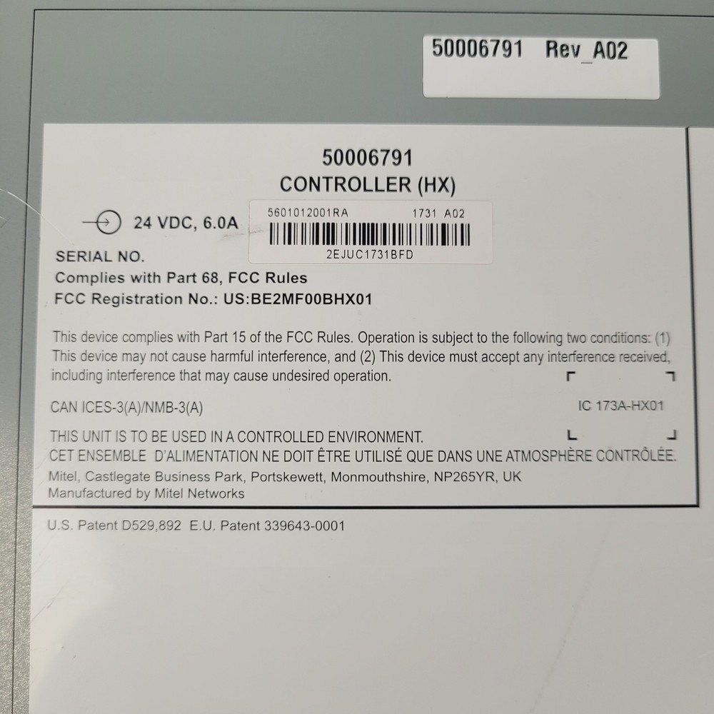 Mitel 50006791 5000 HX Processor Module Controller Base Rack, 24VDC, 6A. - USED