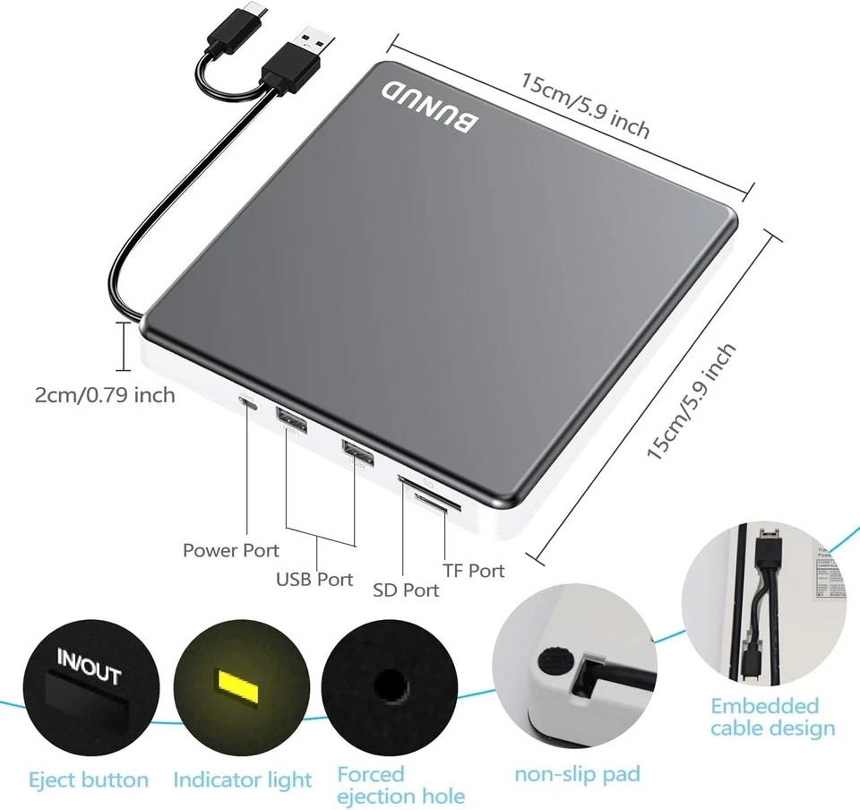 External DVD Drive USB C SuperDrive for Apple, USB 3.0 DVD Burner Reader for Mac