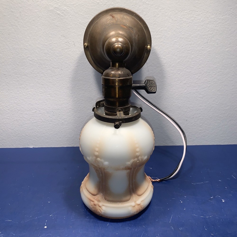 Single Dark Brass Sconce Turnkey Light W/  Shade 89D