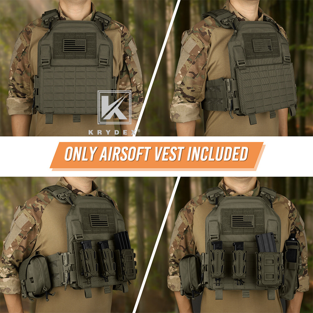 KRYDEX Plate Carrier Tactical Vest Quick Release & Laser Cut MOLLE Panel w/ Clip