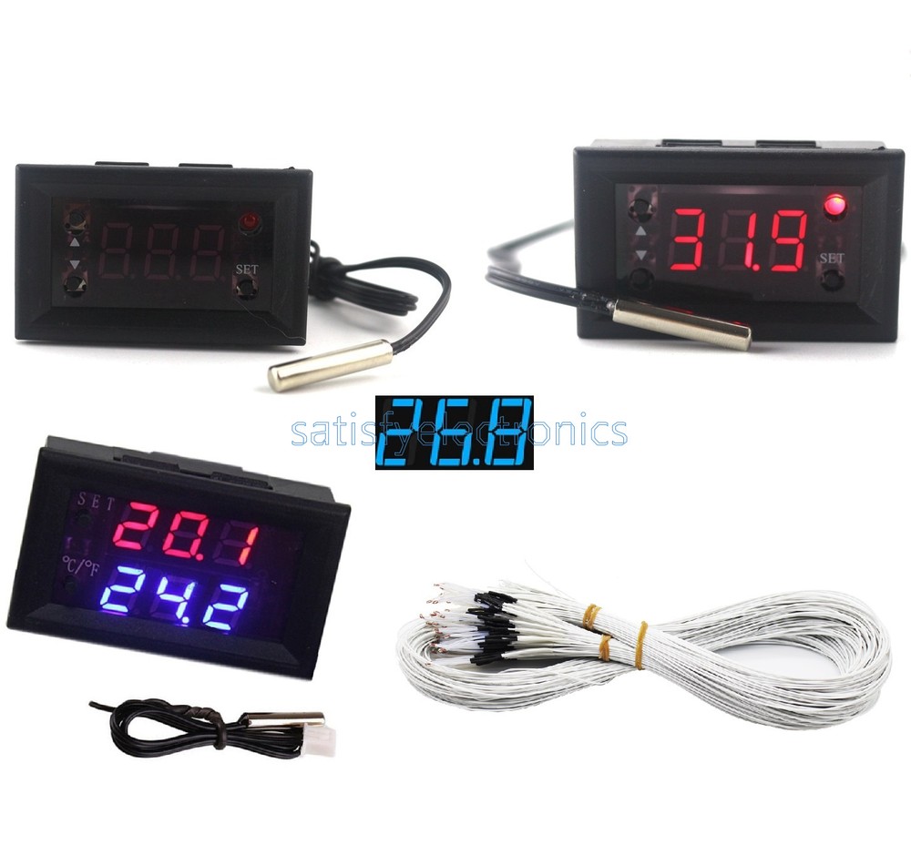 DC 12V Red Blue  W1218 Thermostat+3-Digit NTC Probe Controller Replace W1209WK