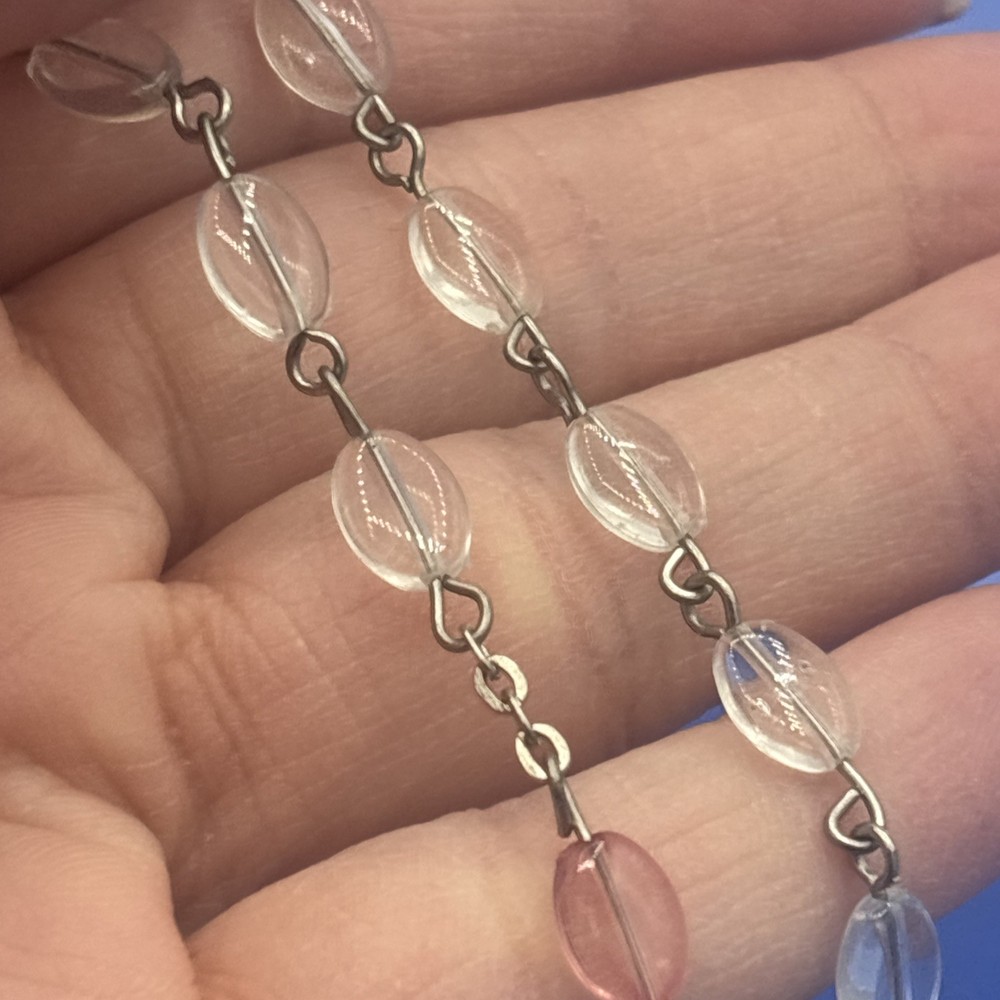 Vtg Pastel Translucent Rosary Oval Beads Crucifix Catholic Prayer Beads Easter