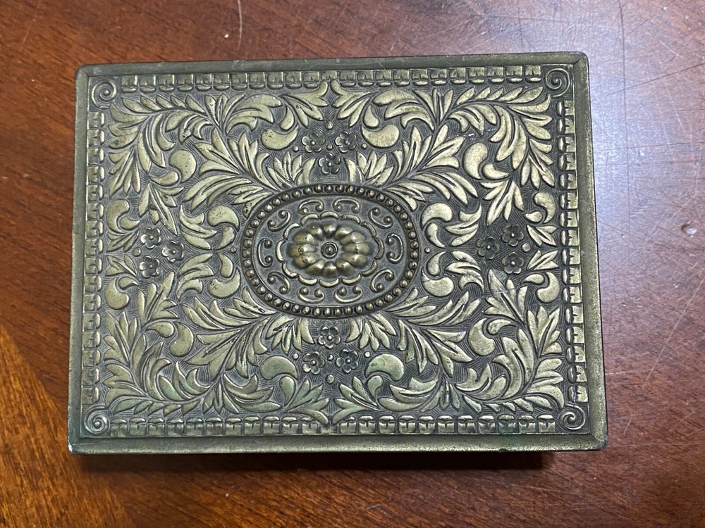 Vintage Silver Tone Cigarrete Box Floral Theme Japan Rectangular Hinge Lid