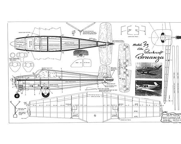 Beechcraft Bonanza C/L 33" Wingspan RC Model Airplane Printed Plan &Templates