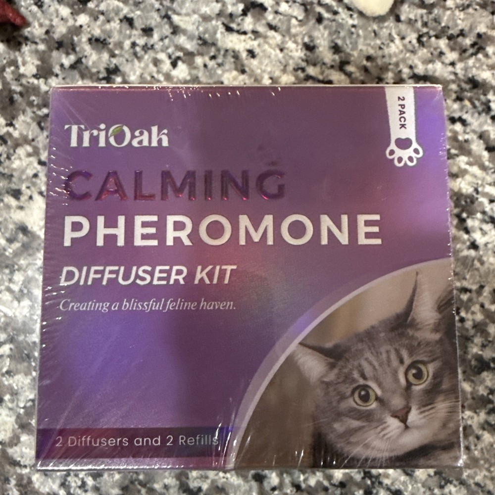 TriOak Cat Calming Diffuser Kit Feline Anxiety Relief Pheromone Kit 2 Diffusers