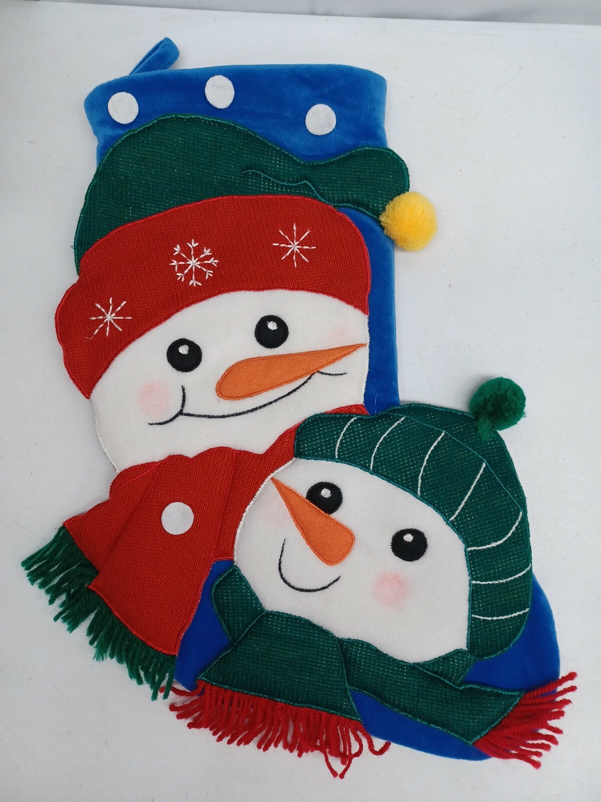 Christmas Stocking velvet snowman Patchwork Red Blue Green