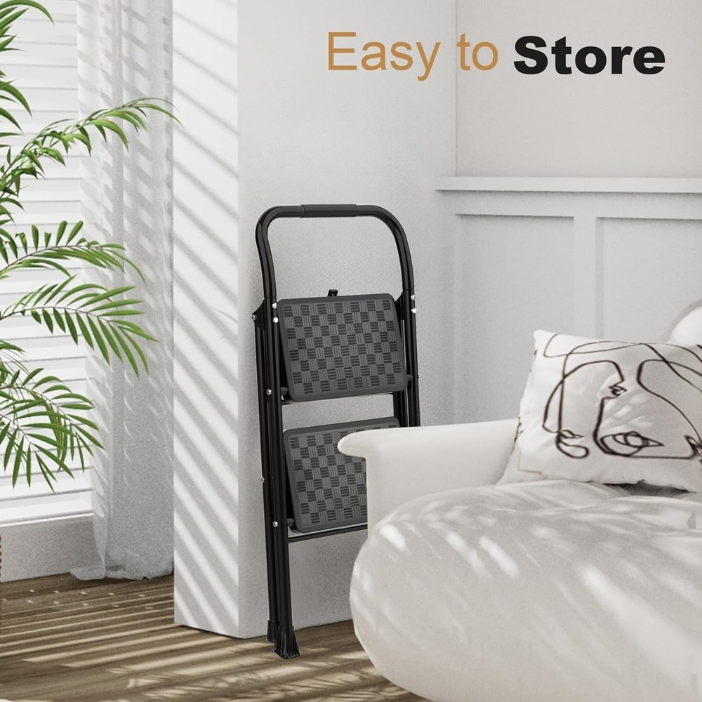 Elegant 2-Step Ladder - Foldable Ergonomic Step Stool with Wide Pedals