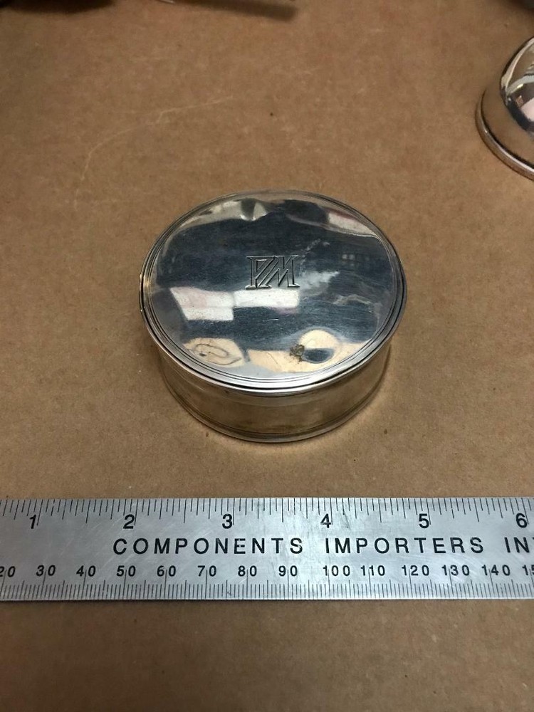 900 SILVER DESK Tornotti Round Box   Monogrammed