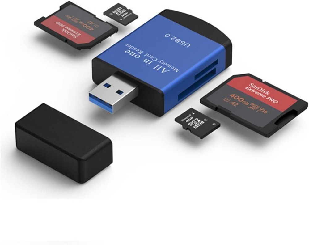 Sleek High-Speed 4-in-1 Card Reader for Effortless Data Transfer & Compatibility