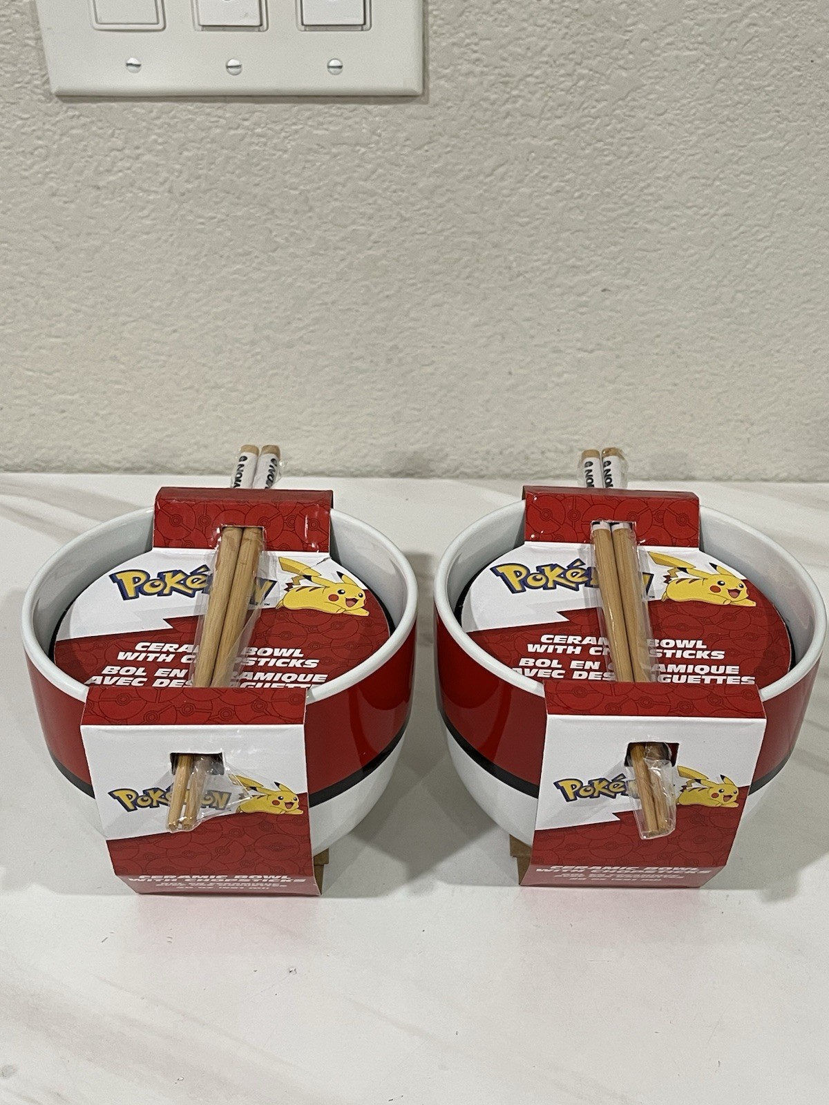 2 Pack Pokémon Pokeball 20oz Ceramic Ramen Noodle Bowl W/ Chopsticks