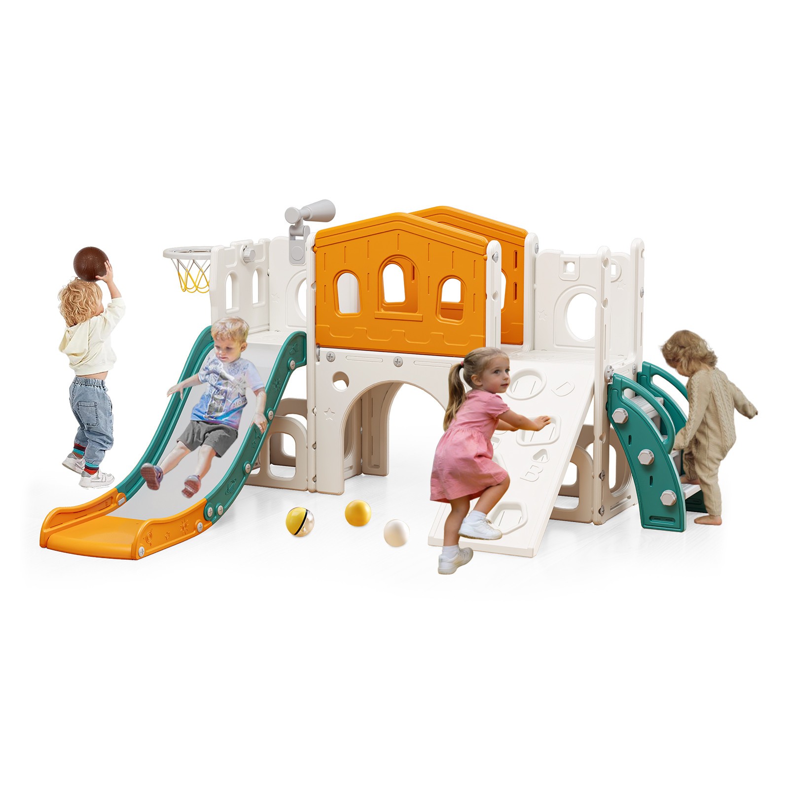 9 in 1 Toddler Slide Set with Rock Wall, Slide for Kids 1-3, Indoor & Outdoor