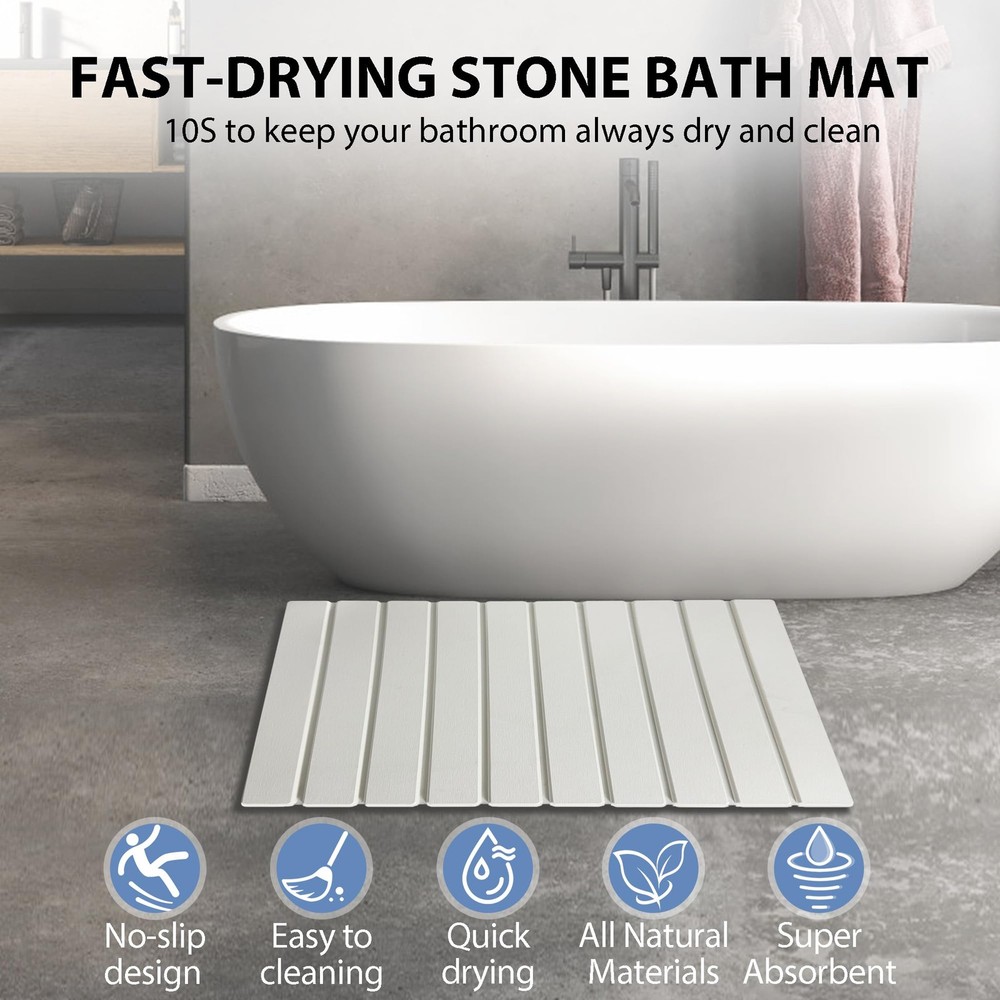 Foldable Stone Bath Mat, Quick Drying Diatomaceous Earth Shower Mat with Non-...