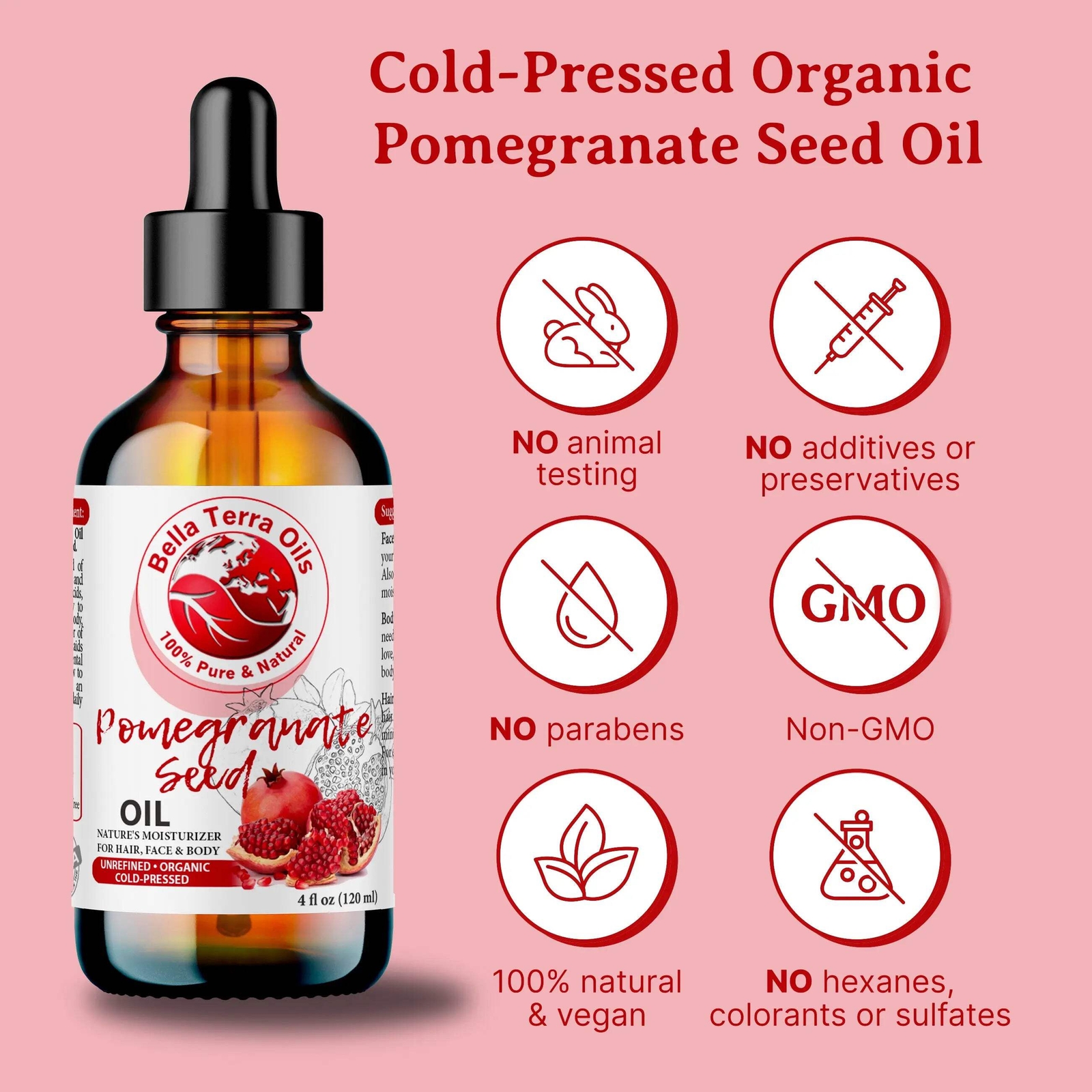Organic Cold-Pressed Pomegranate Seed Oil 100% Raw Pure Anti-Aging Skin Hair