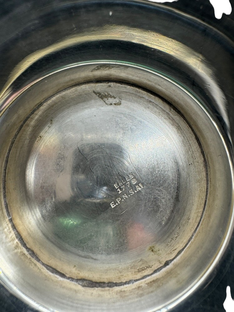 Vintage Eales 1779 Footed Silver Ice Bucket With Handle Etched Floral Pattern