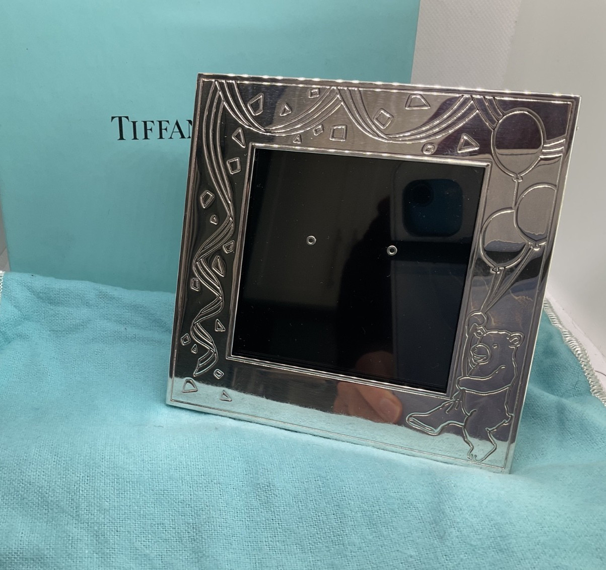 Tiffany & Co Sterling Silver 925 Balloons and Bear Photo Frame Orig Box Pouch